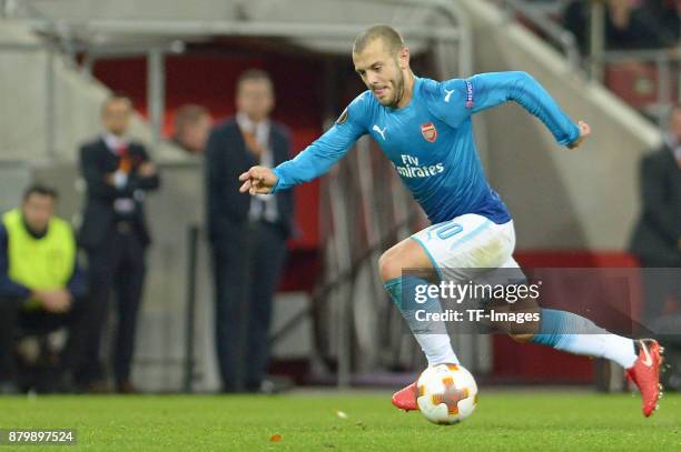 Jack Wilshere of Arsenal controls the ball during the UEFA Europa League Group H soccer match between 1.FC Cologne and Arsenal FC at the...