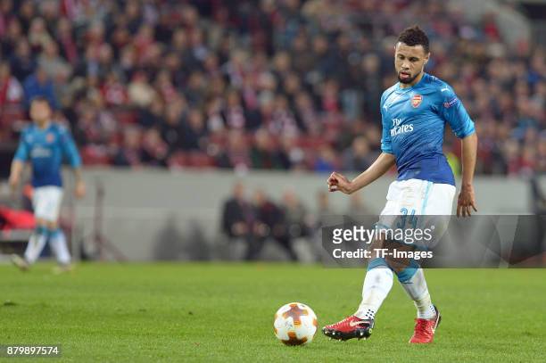 Francis Coquelin of Arsenal controls the ball during the UEFA Europa League Group H soccer match between 1.FC Cologne and Arsenal FC at the...