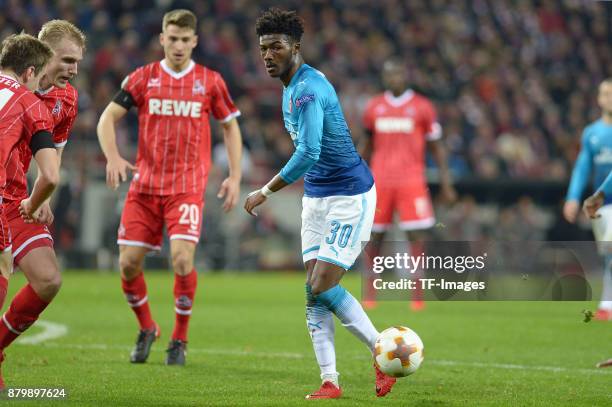 Ainsley Maitland-Niles of Arsenal controls the ball during the UEFA Europa League Group H soccer match between 1.FC Cologne and Arsenal FC at the...