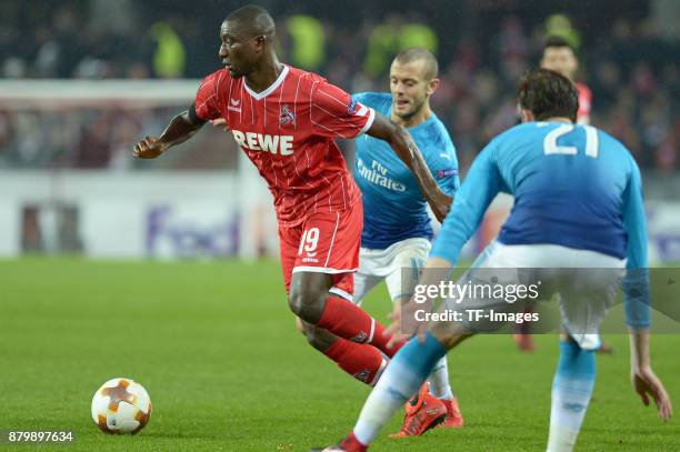 Sehrou Guirassy of Cologne controls the ball during the UEFA Europa League Group H soccer match between 1.FC Cologne and Arsenal FC at the...