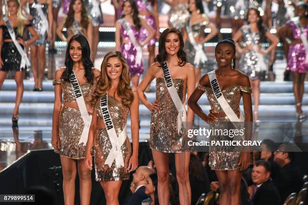 Contestants Miss Sri Lanka 2017, Christina Peiris; Miss South Africa 2017 Demi-Leigh Nel-Peters; Miss Thailand 2017 Maria Poonlertlarp; and Miss...