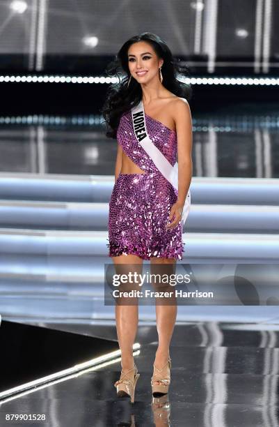 Miss Korea 2017 Cho SeWhee competes during the 2017 Miss Universe Pageant at The Axis at Planet Hollywood Resort & Casino on November 26, 2017 in Las...