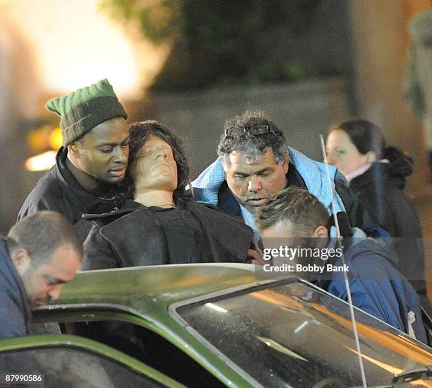 Atmosphere during a stunt collision with Ford Pinto and garbage truck on location for "The Sorcerer's Apprentice" on the streets of Manhattan on May...