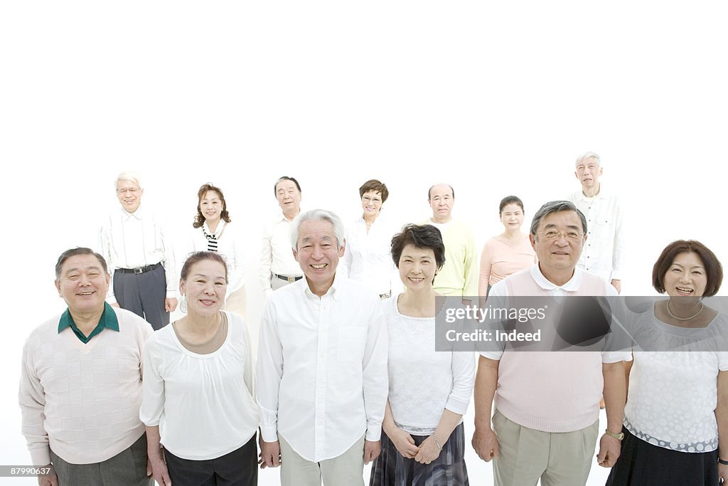 Mature and senior people smiling, high angle view