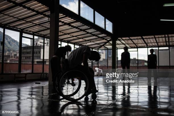 Dancer on a wheelchair practices during a performance training at the ConCuerpos Gym in Bogota, Colombia on November 25, 2017. ConCuerpos Dance...