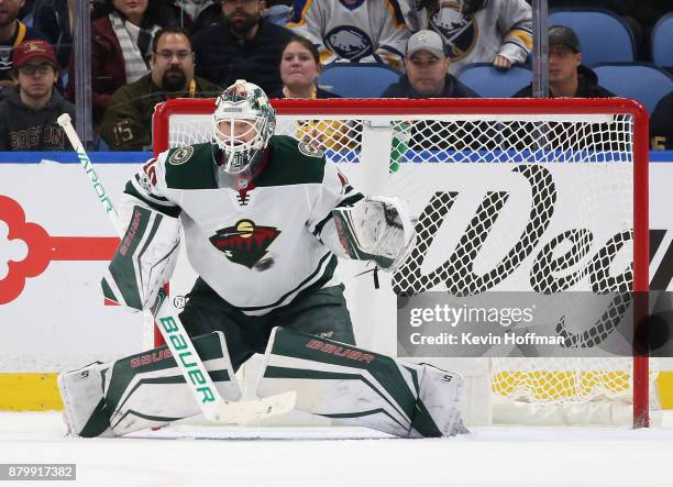 Devan Dubnyk of the Minnesota Wild during the game against the Buffalo Sabres at the KeyBank Center on November 22, 2017 in Buffalo, New York.