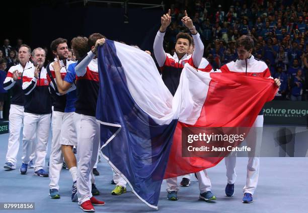 Jo-Wilfried Tsonga and teammates of France celebrate winning the Davis Cup during day 3 of the Davis Cup World Group final between France and Belgium...