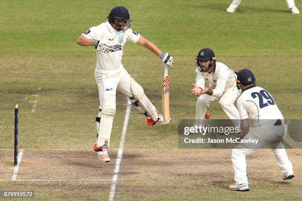 Stephen O'Keefe of NSW bats during day four of the Sheffield Shield match between New South Wales and Victoria at North Sydney Oval on November 27,...