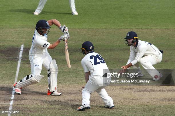 Stephen O'Keefe of NSW bats during day four of the Sheffield Shield match between New South Wales and Victoria at North Sydney Oval on November 27,...