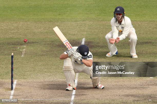 Stephen O'Keefe of NSW bats during day four of the Sheffield Shield match between New South Wales and Victoria at North Sydney Oval on November 27,...