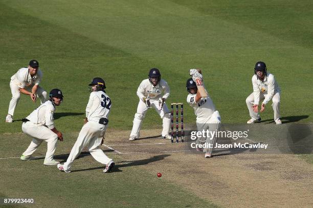 Stephen O'Keefe of NSW bats during day four of the Sheffield Shield match between New South Wales and Victoria at North Sydney Oval on November 27,...