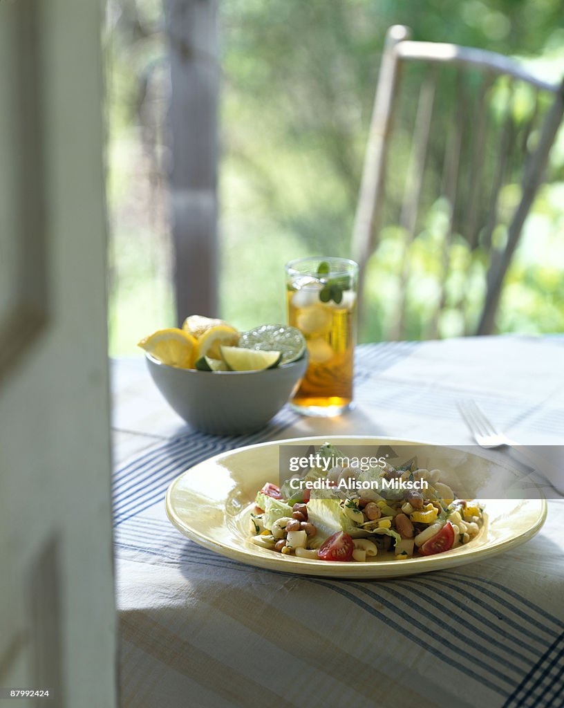 Garden salad with beans and pasta