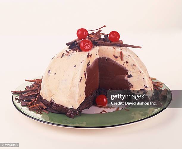 ice cream bombe - chocolate chip ice cream stock pictures, royalty-free photos & images