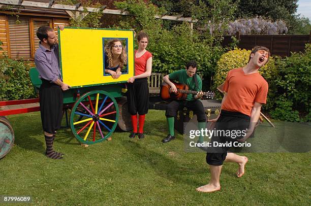 Theatre group The Pantaloons rehearse Romeo and Juliet in a garden on April 25, 2009 in Ugley, Essex, England.
