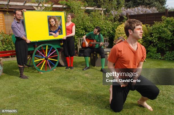 Theatre group The Pantaloons rehearse Romeo and Juliet in a garden on April 25, 2009 in Ugley, Essex, England.