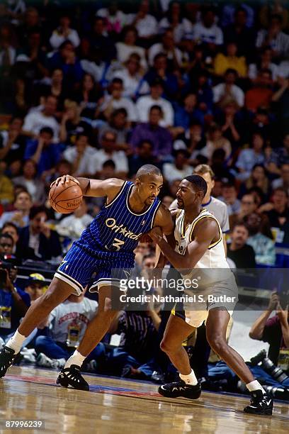 Dennis Scott of the Orlando Magic posts up against the Indiana Pacers in Game Four of the Eastern Conference Finals as part of the 1995 NBA Playoffs...