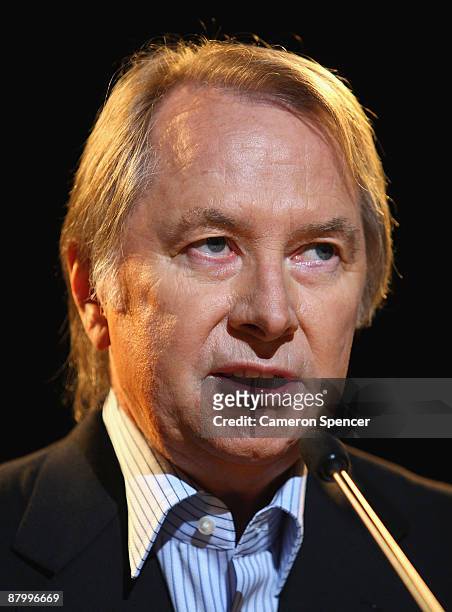 John Farnham's manager Glenn Wheatley discusses Farnham's 'Live By Demand' national tour during a media call at the Lyric Theatre on May 27, 2009 in...
