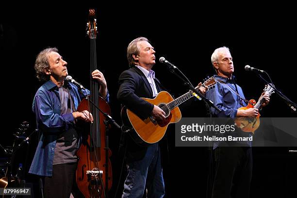 Actors and musicians Harry Shearer, Michael McKean, and Christopher Guest perform in the "Unwigged & Unplugged" tour at the Beacon Theatre May 26,...