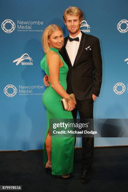 Daria Gavrilova poses with Luke Saville at the 2017 Newcombe Medal at Crown Palladium on November 27, 2017 in Melbourne, Australia.