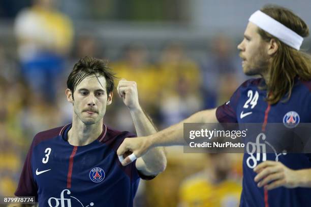 Uwe Gensheimer , Mikkel Hansen , during EHF Handball Champions League Group B match between KS Vive Tauron Kielce and Paris Saint-Germain Handball at...