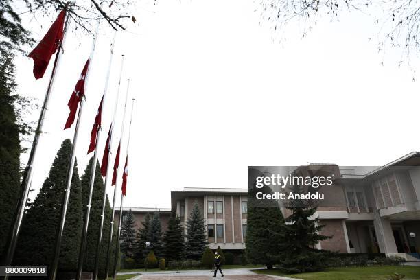 Turkish flags fly at half-staff at Prime Minister's Residence, Cankaya Palace in Ankara, Turkey on 27 in tribute to al-Rawdah mosque bombing in the...