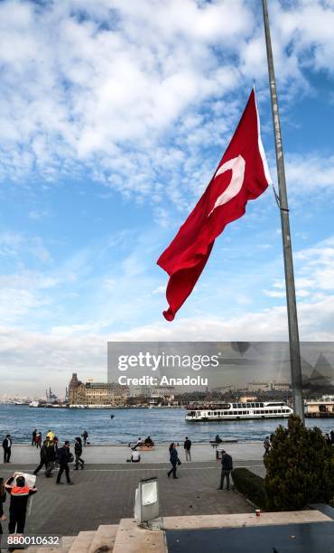 Turkish flag flies at half-staff in Istanbul, Turkey on November 27 in tribute to al-Rawdah mosque bombing in the town of Bir al-Abed west of El...