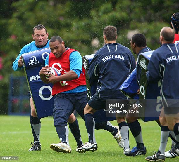 Jordan Turner-Hall of England in action during England rugby training and press conference at Pennyhill Park on May 27, 2009 in Bagshot, England.