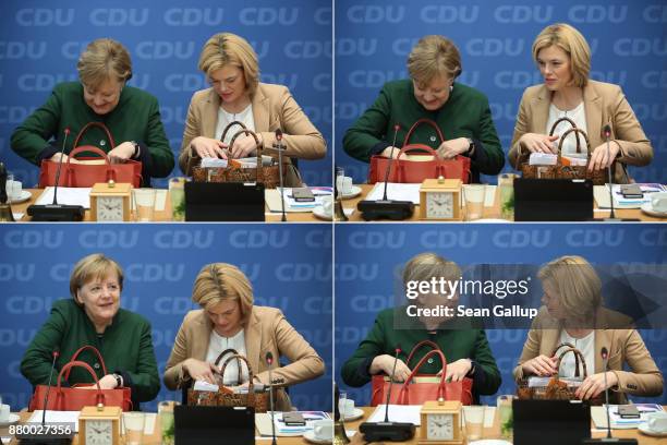 In this combination of four separate photos German Chancellor and leader of the German Christian Democrats Angela Merkel and Julia Kloeckner, head of...
