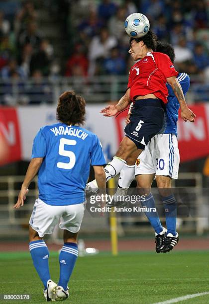 Edson Puch of Chile competes for the ball during Kirin Cup soccer match between Japan and Chile at Nagai Stadium on May 27, 2009 in Osaka, Japan.