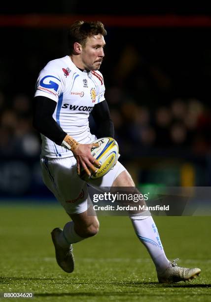 Will Chudley of Exeter in action during the Aviva Premiership match between Saracens and Exeter Chiefs at Allianz Park on November 26, 2017 in...