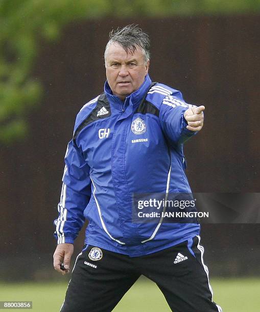 Chelsea's Dutch manager Guus Hiddink attends a team training session at the Club's grounds in Cobham, Surrey, on May 27, 2009. Chelsea will play...