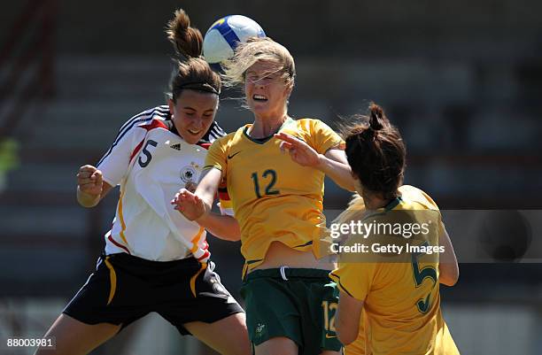 Alesha Clifford of Australia and Valeria Kleiner of Germany in action during the U19 Women International Friendly match between Australia and Germany...