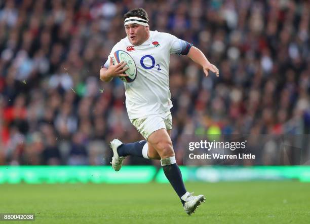 Jamie George of England in action during the Old Mutual Wealth Series between England and Samoa at Twickenham Stadium on November 25, 2017 in London,...