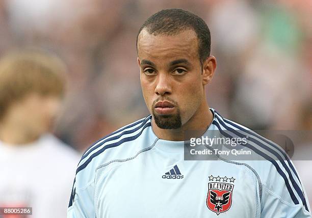 Josh Wicks of D.C. United looks on during an MLS match against Real Salt Lake at RFK Stadium on May 23, 2009 in Washington, DC. The game ended in a...