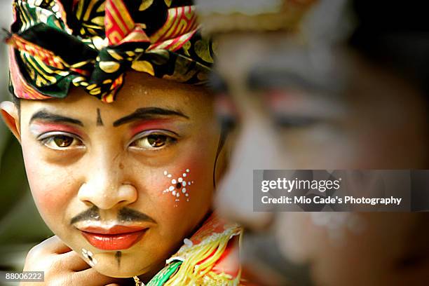 balinese baron boys - barong headdress stock pictures, royalty-free photos & images