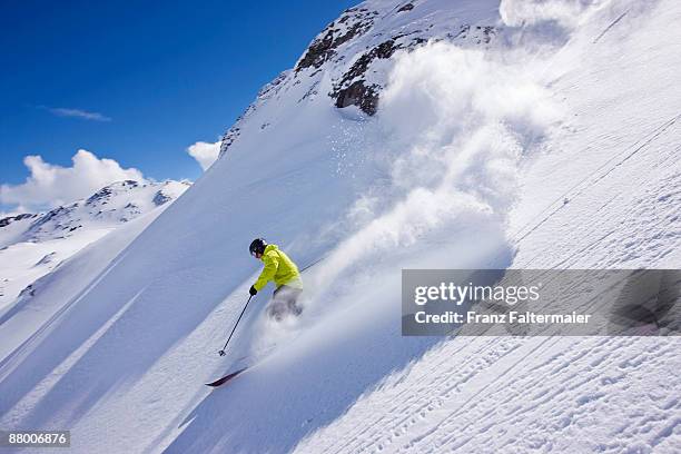 austria, tyrol, zillertal, gerlos, freeride, man skiing downhill - zillertal stock-fotos und bilder