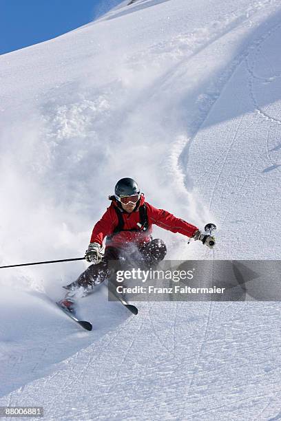 austria, tyrol, zillertal, gerlos, freeride, man skiing downhill - zillertal stock pictures, royalty-free photos & images