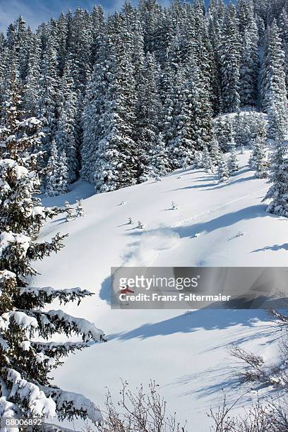 austria, tyrol, kitzbühel, pass thurn, freeride, man skiing downhill - kitzbühel stock-fotos und bilder