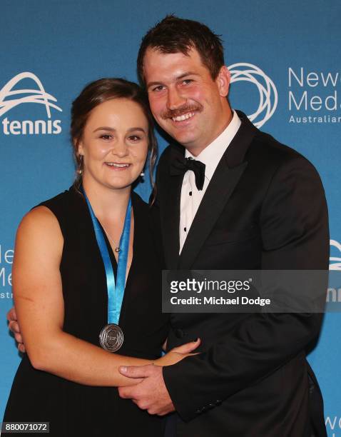 John Newcombe medallist Ashleigh Barty poses with her boyfriend Garry Kissick at the 2017 Newcombe Medal at Crown Palladium on November 27, 2017 in...