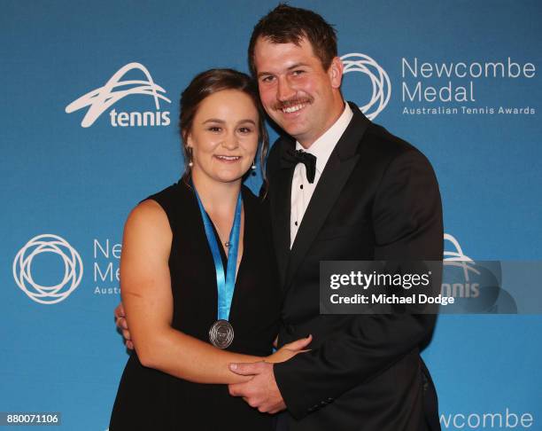 John Newcombe medallist Ashleigh Barty poses with her boyfriend Garry Kissick at the 2017 Newcombe Medal at Crown Palladium on November 27, 2017 in...