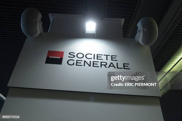 This photograph taken on November 23 shows the logo of French banking group Societe Generale at the Actionaria fair in Paris.