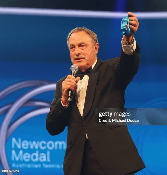 John Newcombe presents his medal at the 2017 Newcombe Medal at Crown Palladium on November 27, 2017 in Melbourne, Australia.