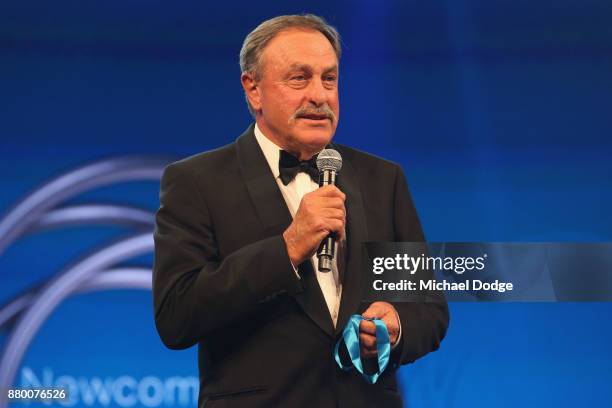 John Newcombe presents his medal at the 2017 Newcombe Medal at Crown Palladium on November 27, 2017 in Melbourne, Australia.