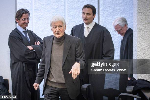 Anton Schlecker, founder of the now bankrupt German drugstore chain Schlecker, arrives for the last day of his trial and a verdict by the court on...