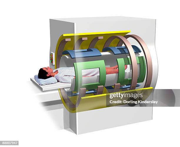 woman lying inside mri scanner - patient lying on back stock illustrations