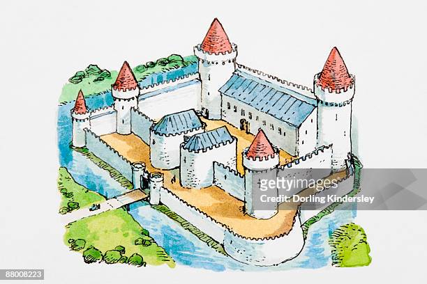 stockillustraties, clipart, cartoons en iconen met moated castle - moat