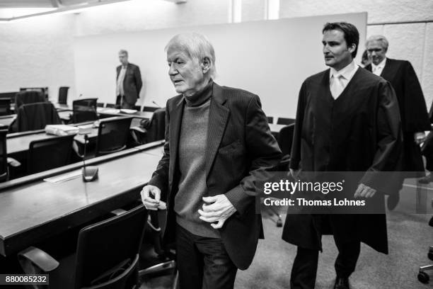 Anton Schlecker, founder of the now bankrupt German drugstore chain Schlecker, arrives for the last day of his trial and a verdict by the court on...