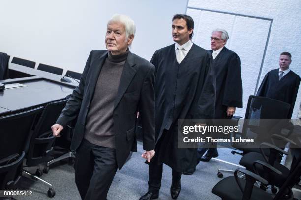 Anton Schlecker, founder of the now bankrupt German drugstore chain Schlecker, arrives for the last day of his trial and a verdict by the court on...