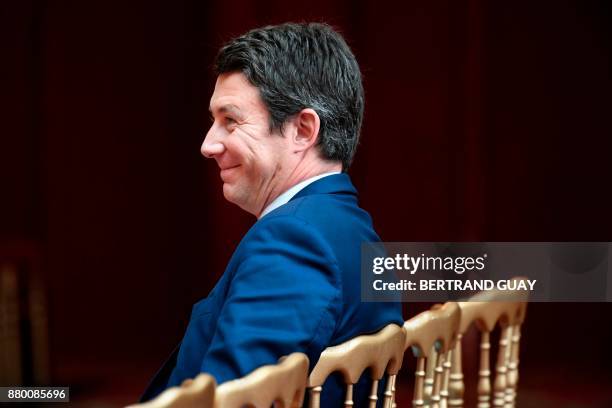 French Government's Spokesperson Benjamin Griveaux smiles during a press briefing following the weekly Cabinet meeting on November 27, 2017 at the...