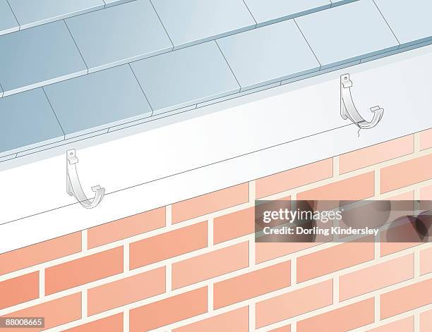 digital illustration showing brackets on roof gutter - roofing services stock illustrations
